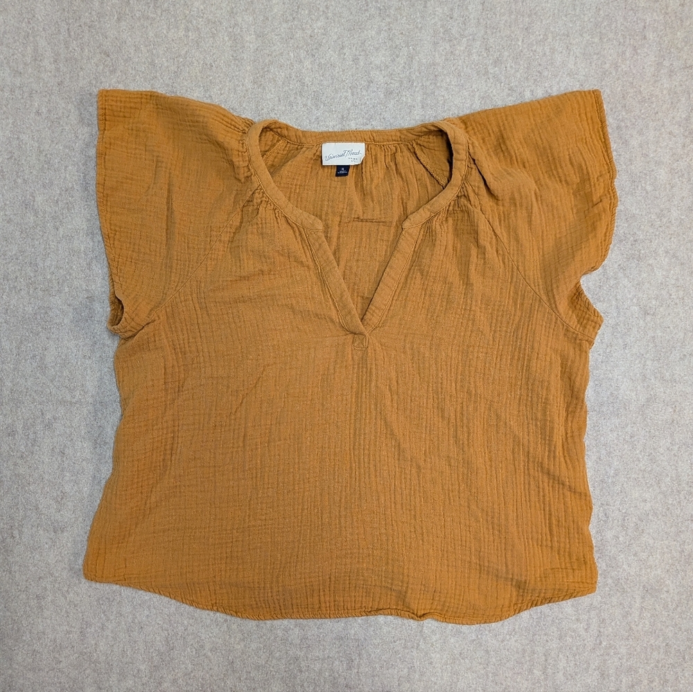 Universal Thread Rust Colored V-Neck Top Ruffle Cap Sleeve Cotton Fall Autumn XL